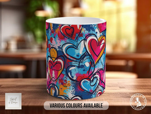 Graffiti Hearts Pattern Full Wrap Coloured Art Mug - Design 11