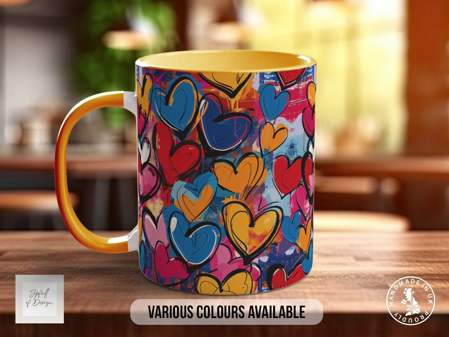 Graffiti Hearts Pattern Full Wrap Coloured Art Mug - Design 12