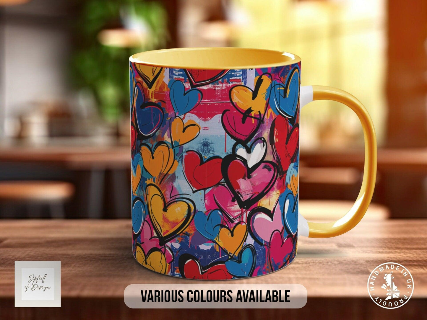 Graffiti Hearts Pattern Full Wrap Coloured Art Mug - Design 12