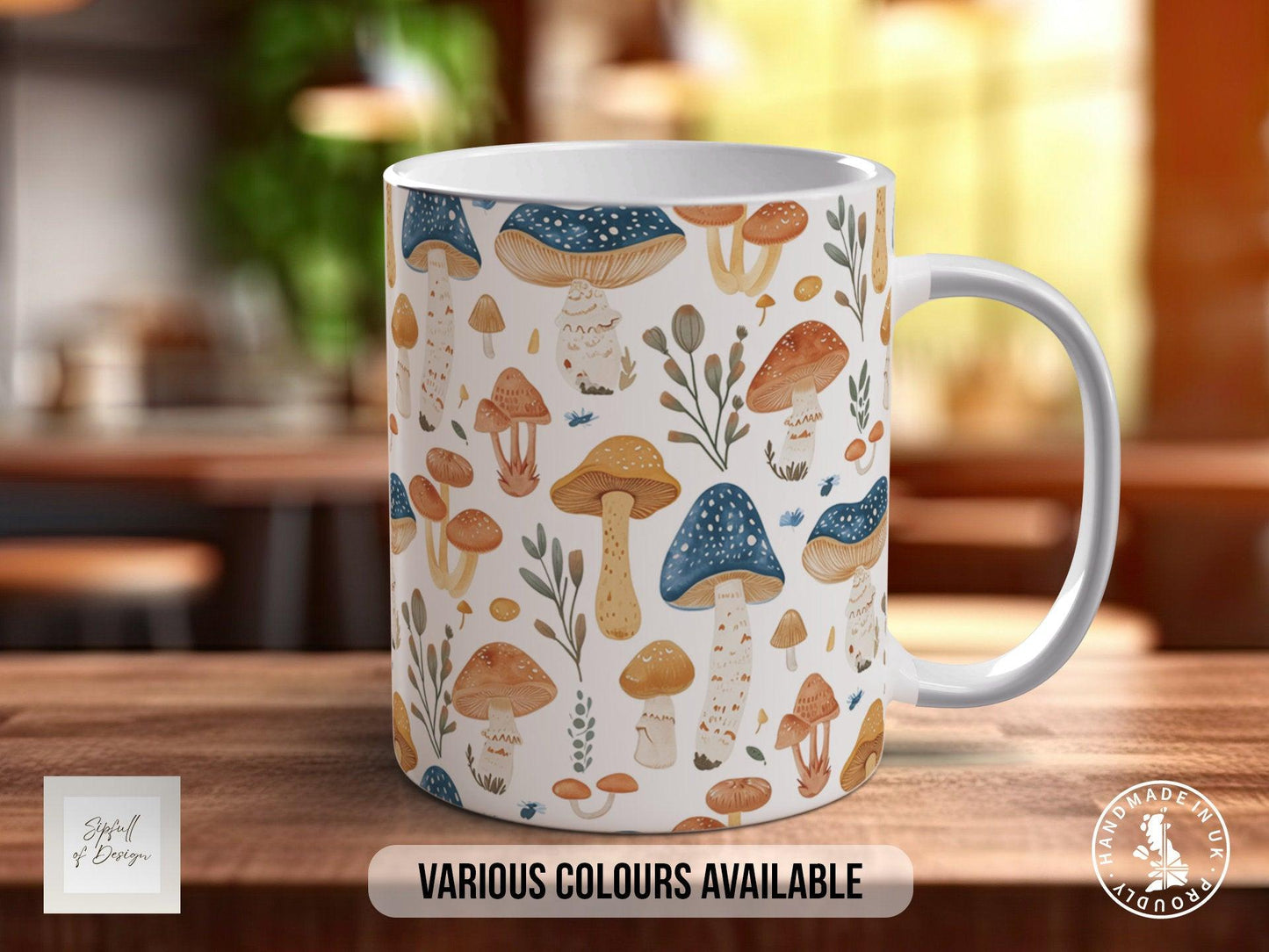 Mushroom Garden Pattern Full Wrap Coloured Art Mug - Design 1
