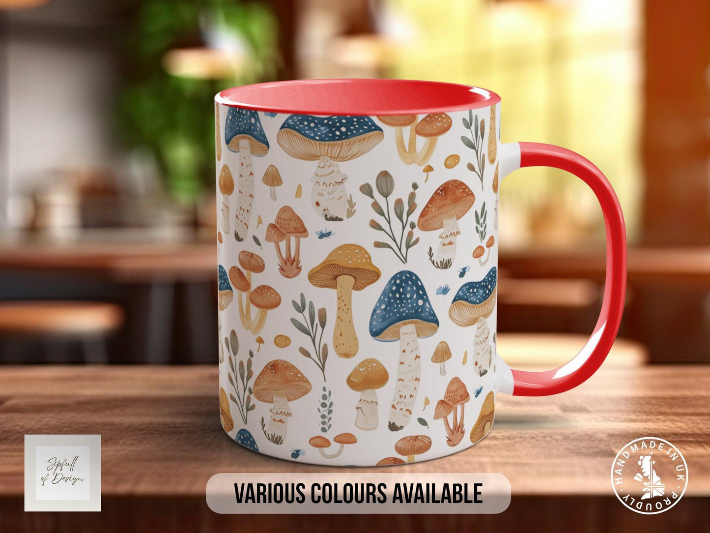 Mushroom Garden Pattern Full Wrap Coloured Art Mug - Design 1