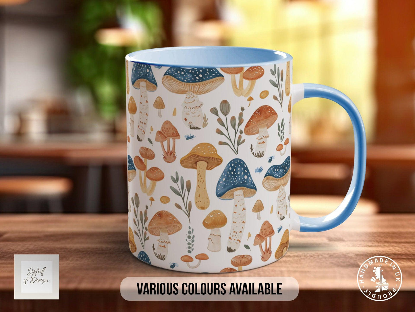 Mushroom Garden Pattern Full Wrap Coloured Art Mug - Design 1