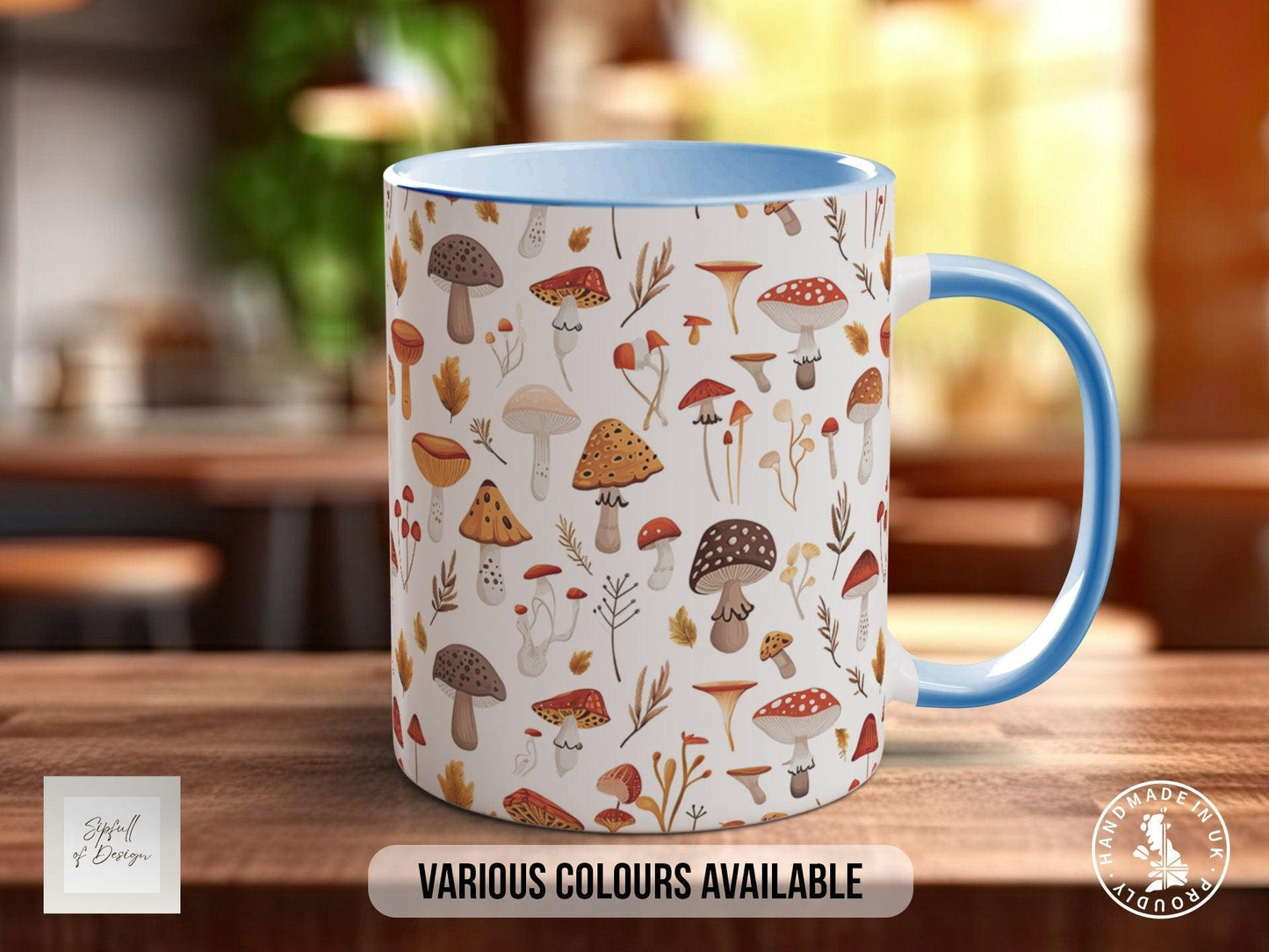 Mushroom Garden Pattern Full Wrap Coloured Art Mug - Design 2