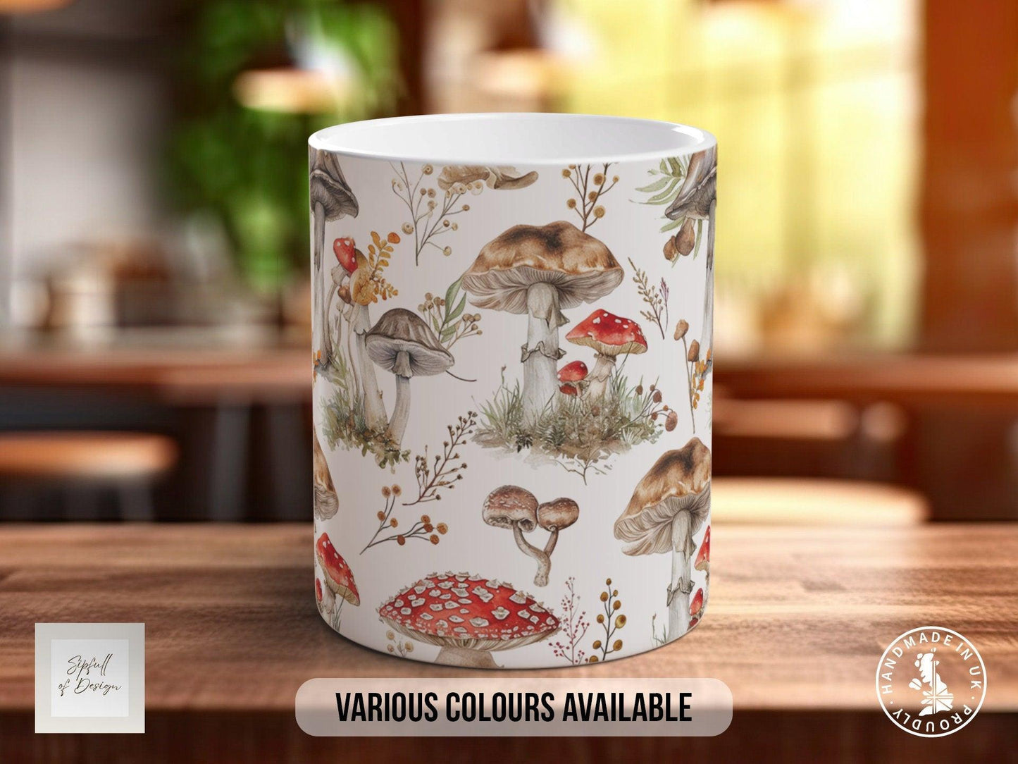 Mushroom Garden Pattern Full Wrap Coloured Art Mug - Design 3