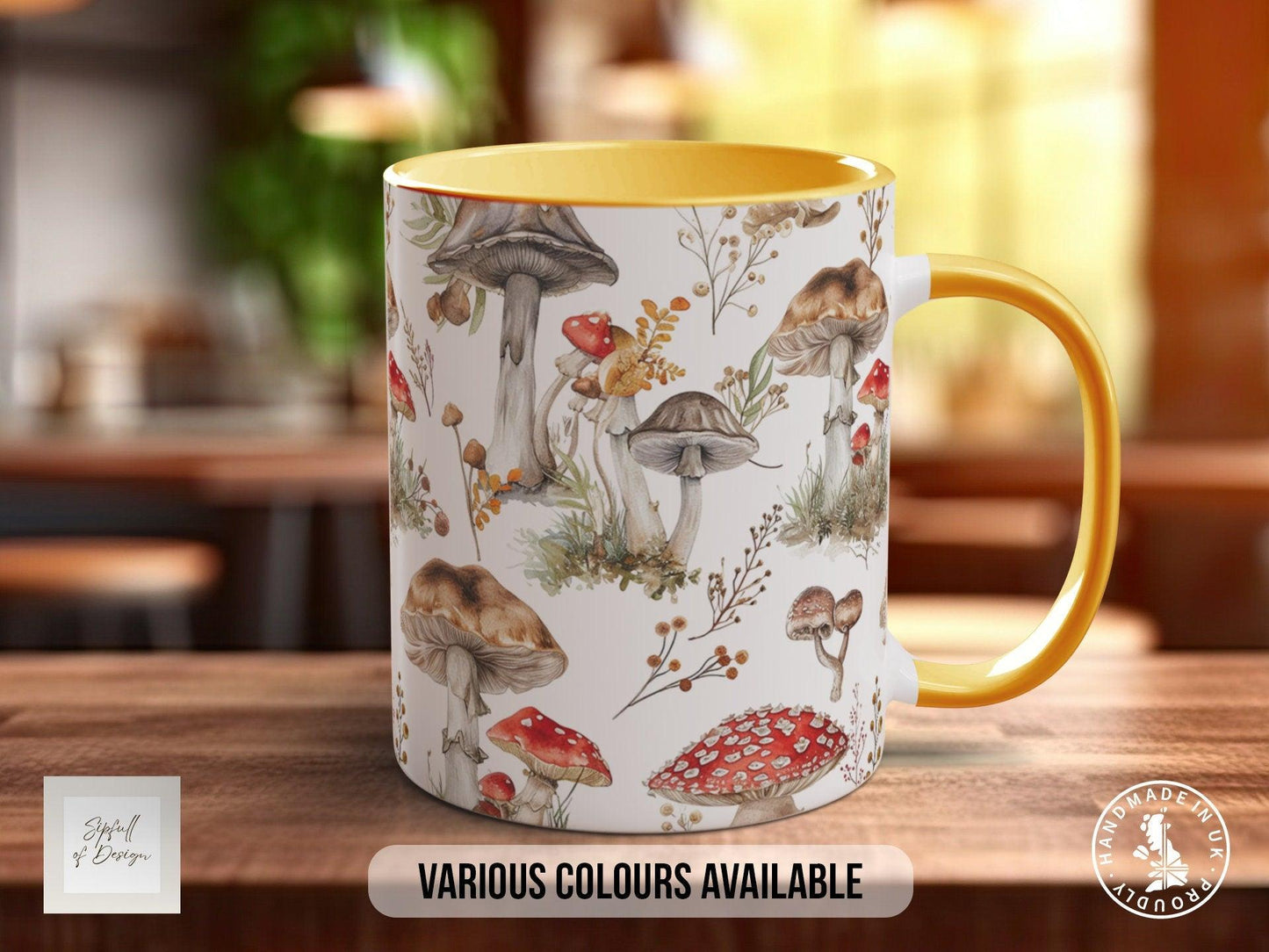 Mushroom Garden Pattern Full Wrap Coloured Art Mug - Design 3
