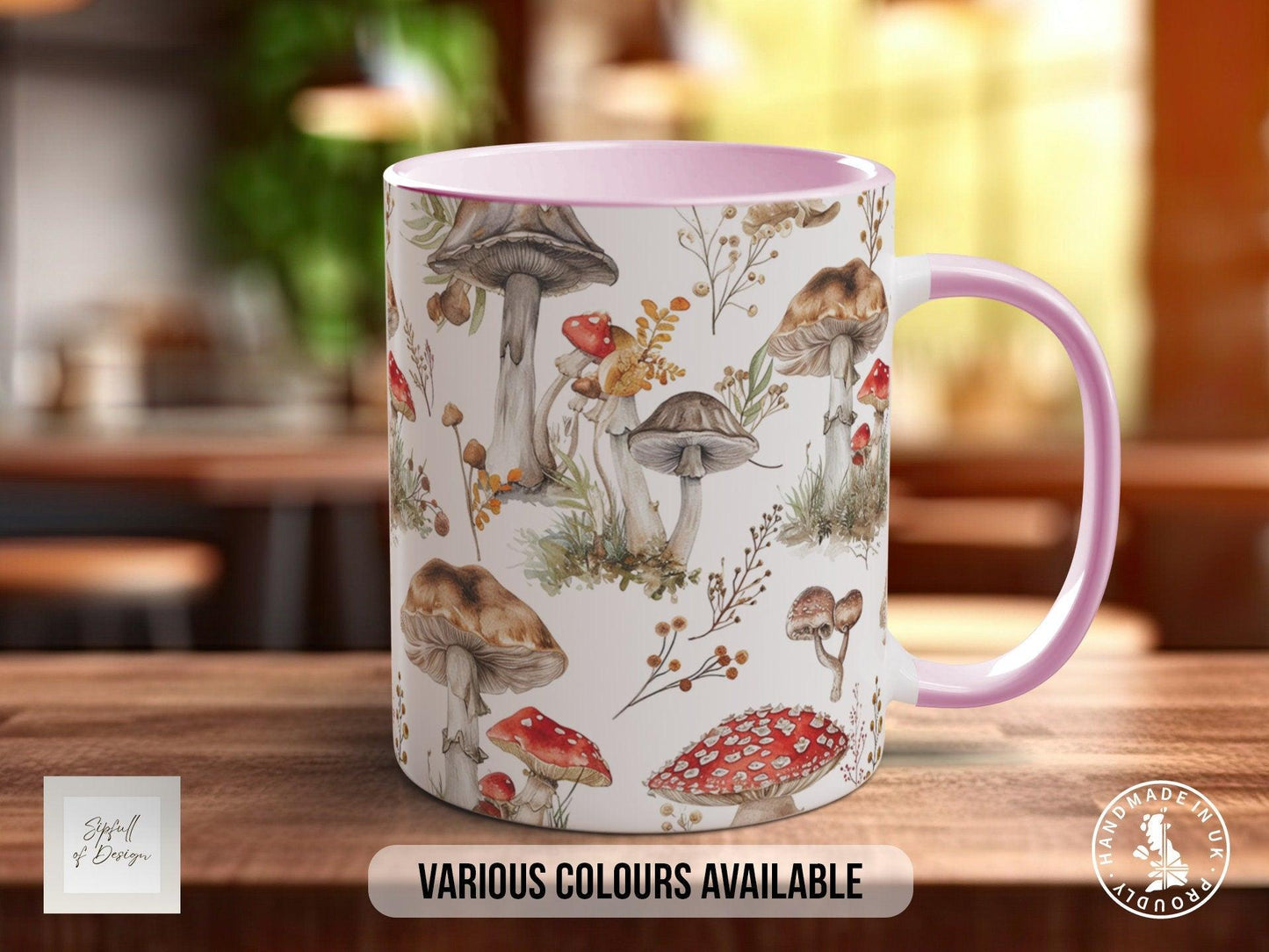 Mushroom Garden Pattern Full Wrap Coloured Art Mug - Design 3