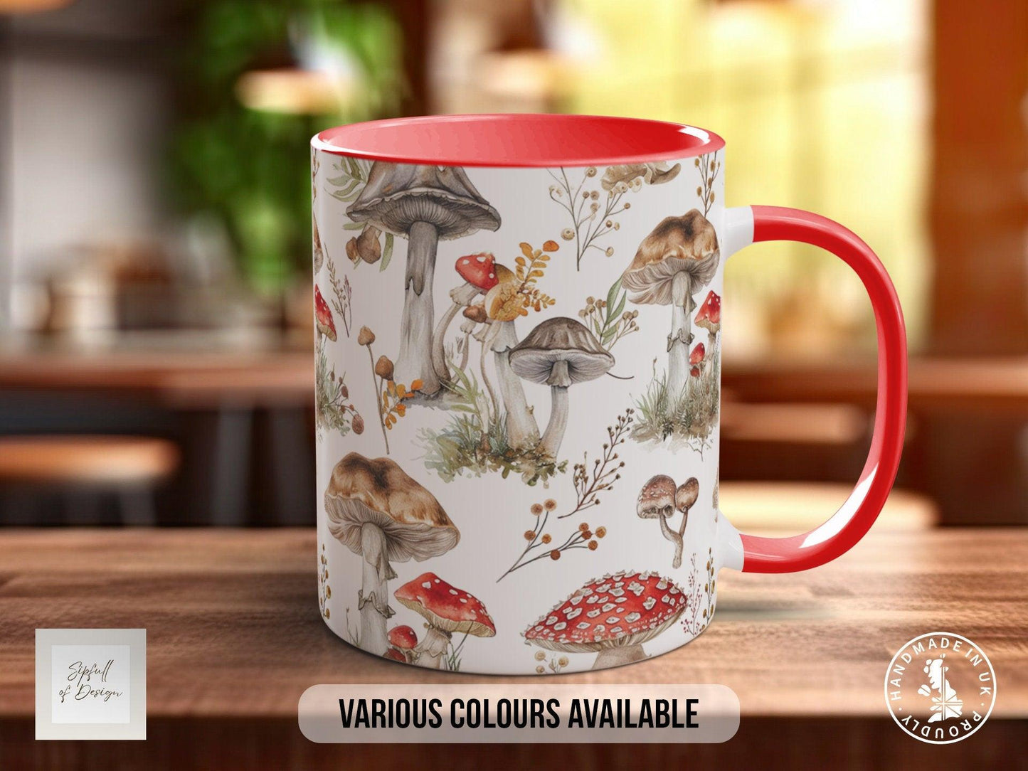 Mushroom Garden Pattern Full Wrap Coloured Art Mug - Design 3