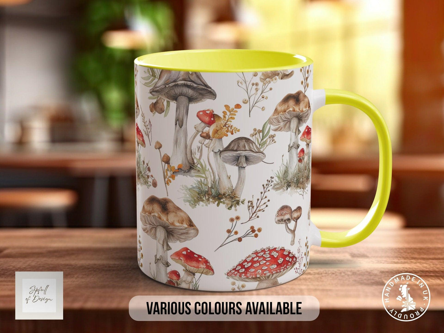 Mushroom Garden Pattern Full Wrap Coloured Art Mug - Design 3