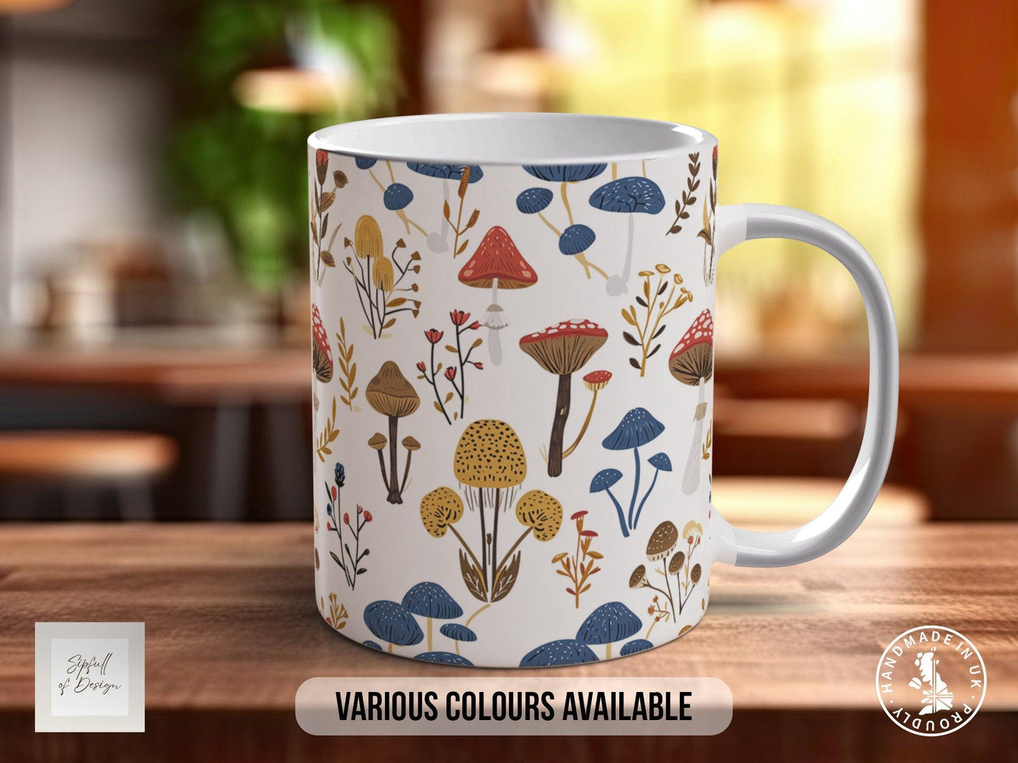 Mushroom Garden Pattern Full Wrap Coloured Art Mug - Design 4