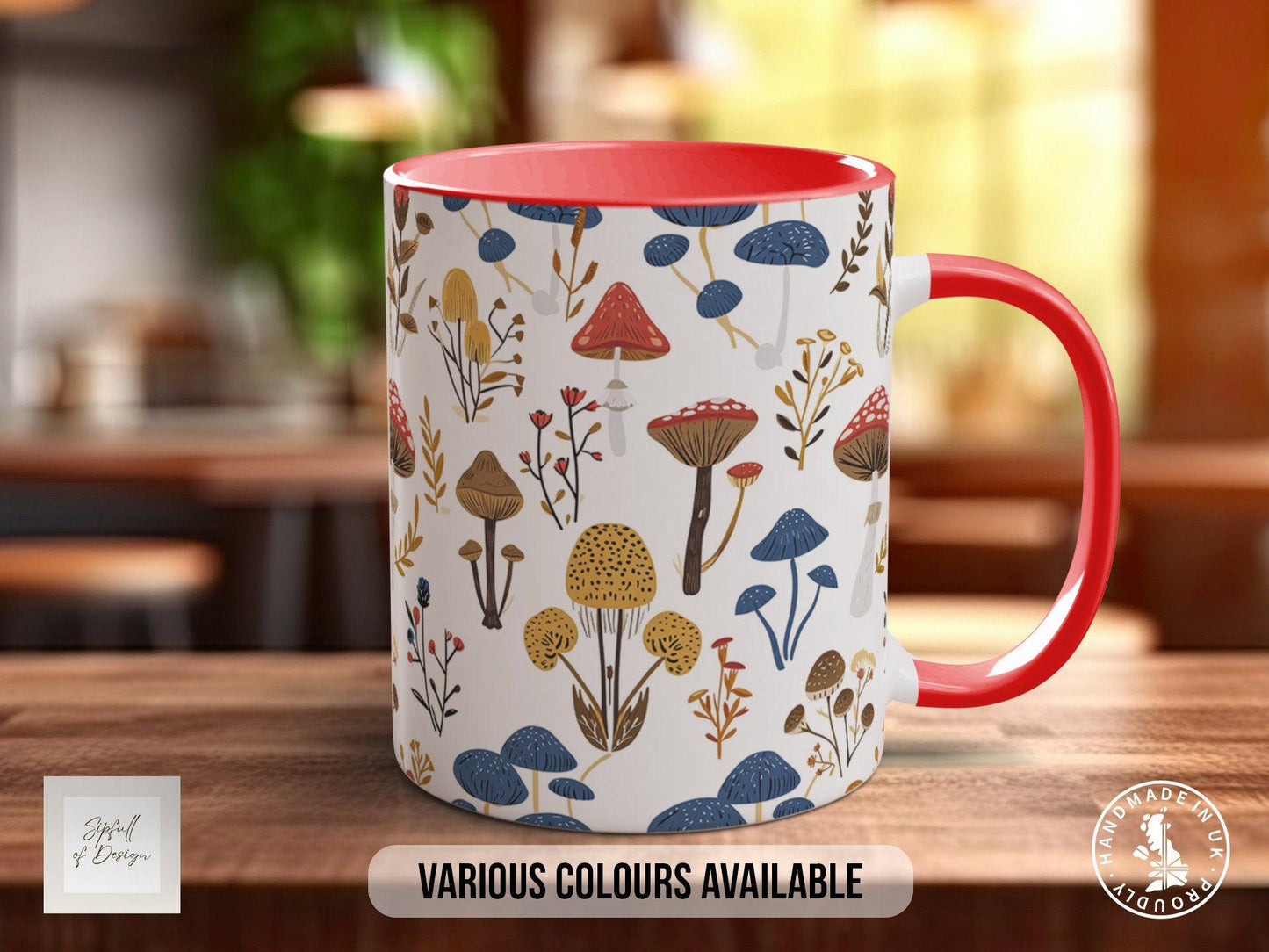 Mushroom Garden Pattern Full Wrap Coloured Art Mug - Design 4