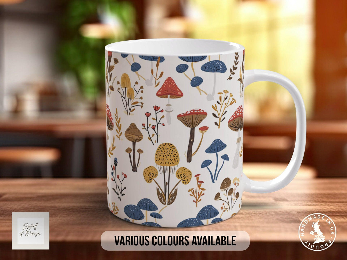 Mushroom Garden Pattern Full Wrap Coloured Art Mug - Design 4