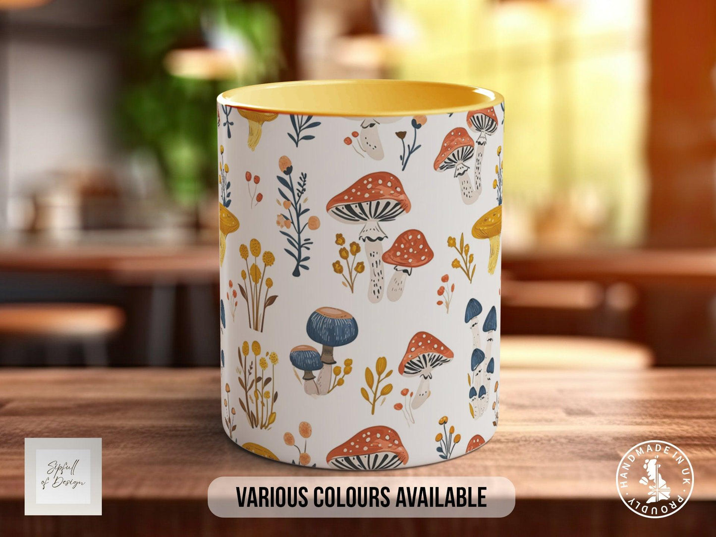 Mushroom Garden Pattern Full Wrap Coloured Art Mug - Design 5