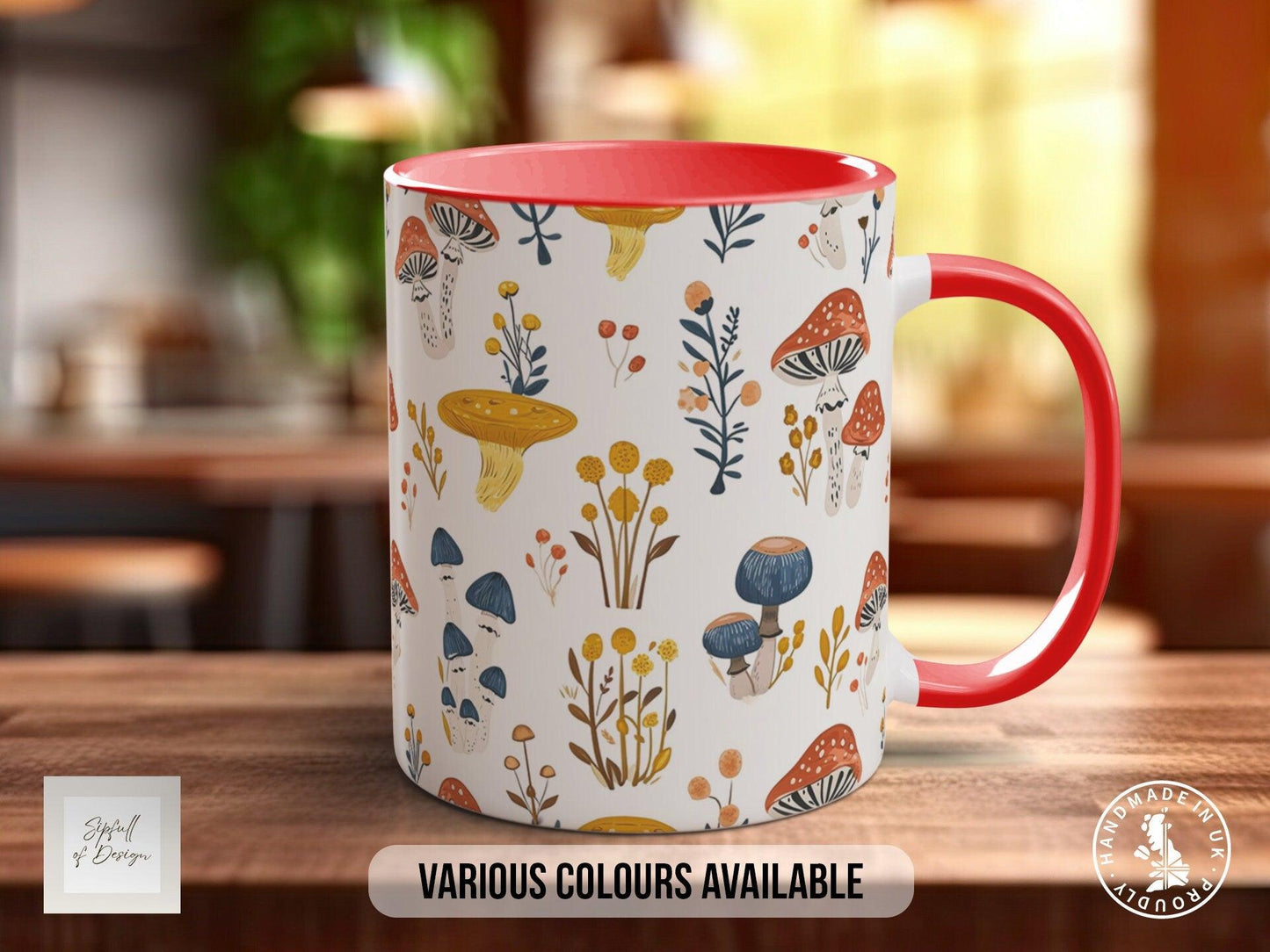 Mushroom Garden Pattern Full Wrap Coloured Art Mug - Design 5