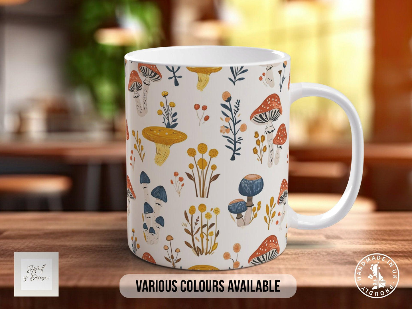 Mushroom Garden Pattern Full Wrap Coloured Art Mug - Design 5