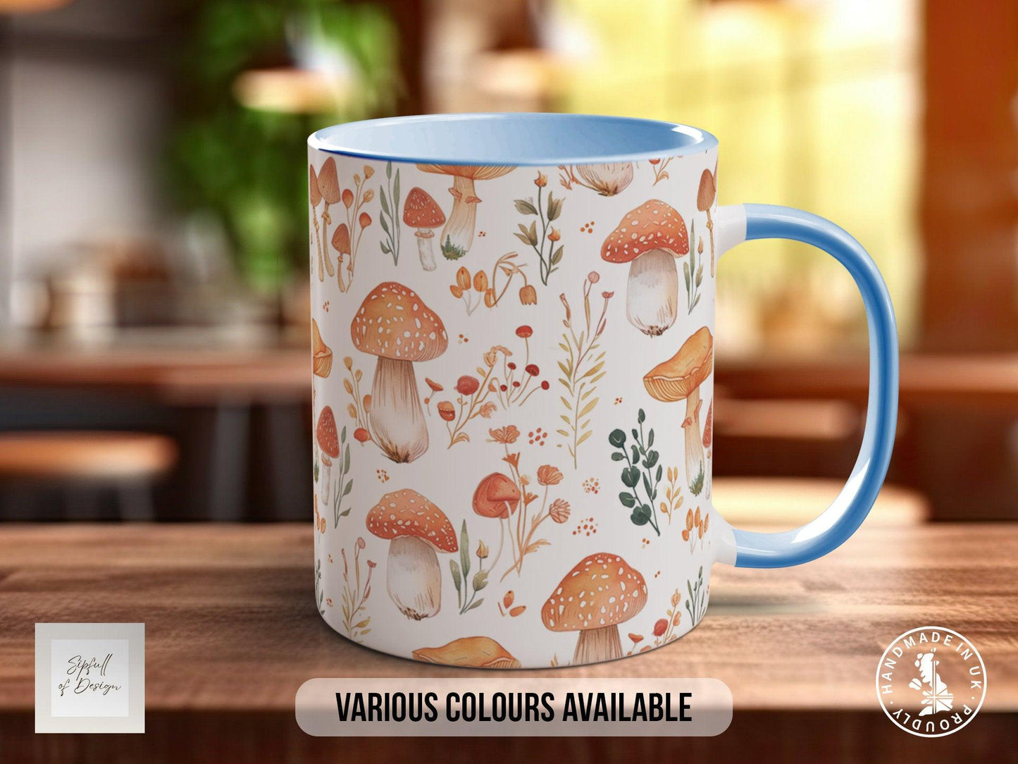 Mushroom Garden Pattern Full Wrap Coloured Art Mug - Design 6