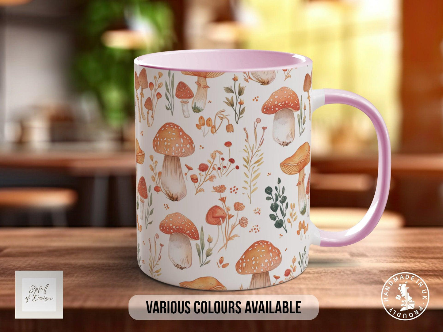 Mushroom Garden Pattern Full Wrap Coloured Art Mug - Design 6