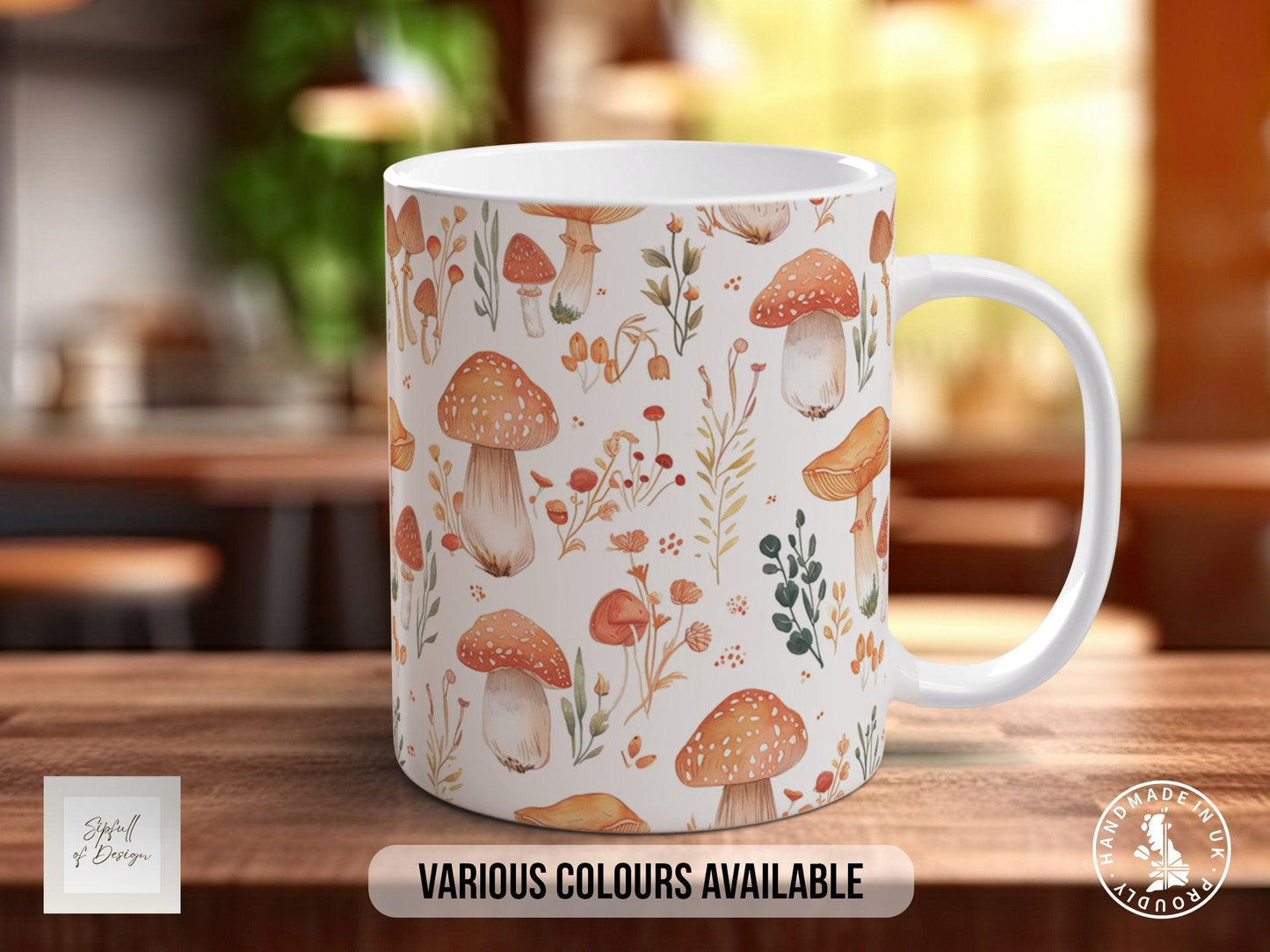 Mushroom Garden Pattern Full Wrap Coloured Art Mug - Design 6
