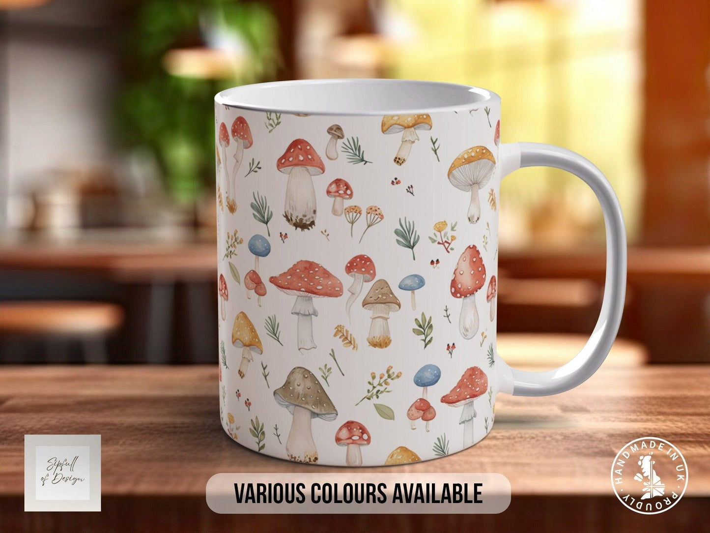 Mushroom Garden Pattern Full Wrap Coloured Art Mug - Design 7