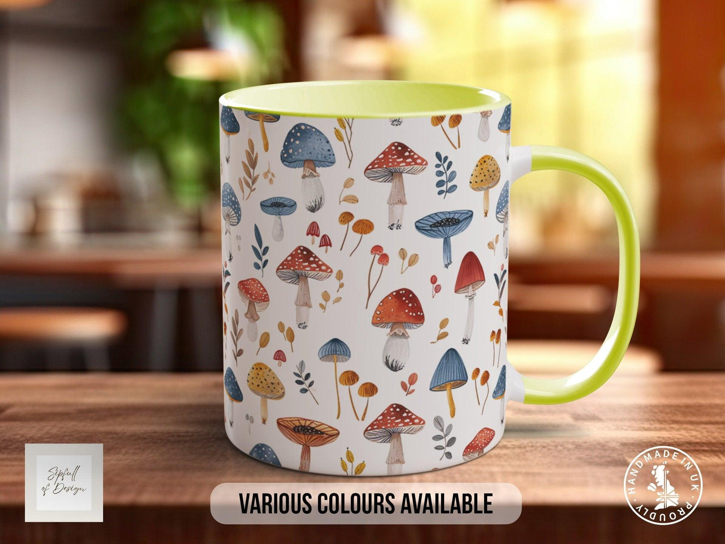 Mushroom Garden Pattern Full Wrap Coloured Art Mug - Design 8