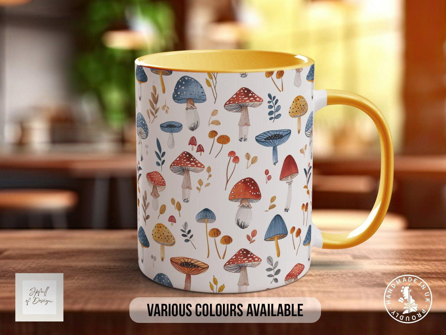 Mushroom Garden Pattern Full Wrap Coloured Art Mug - Design 8