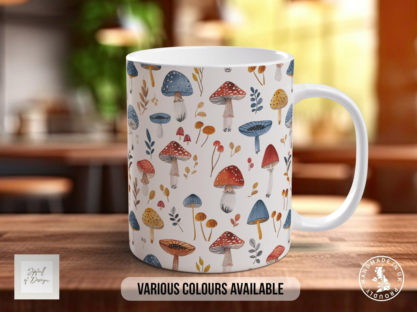 Mushroom Garden Pattern Full Wrap Coloured Art Mug - Design 8