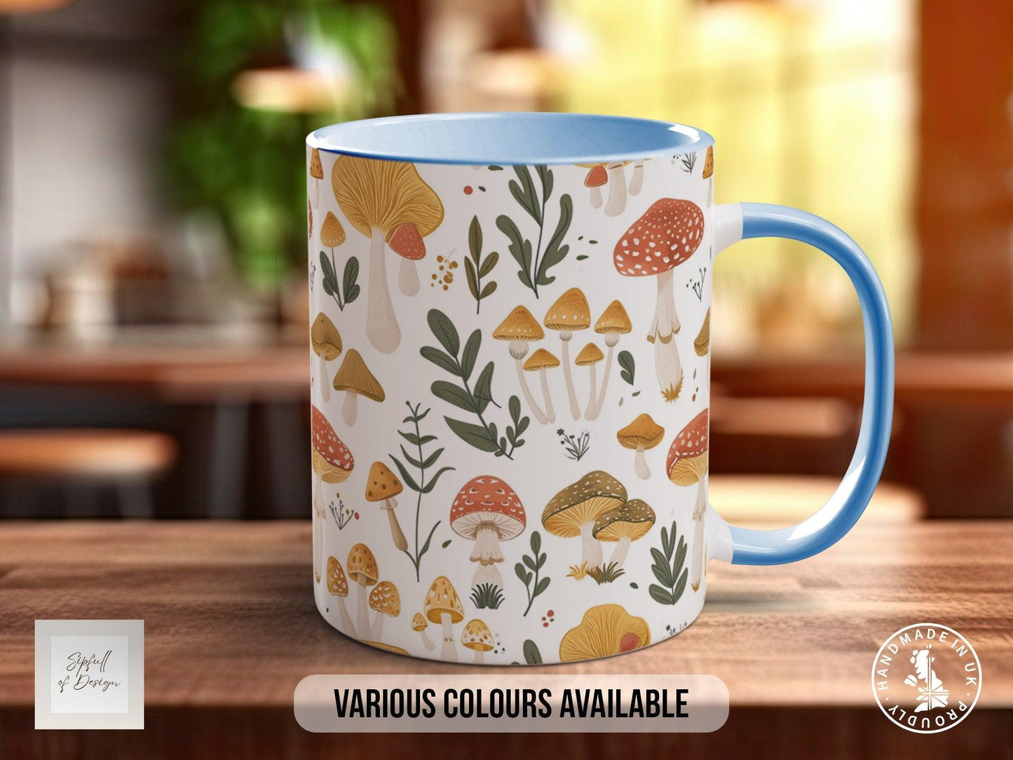Mushroom Garden Pattern Full Wrap Coloured Art Mug - Design 8