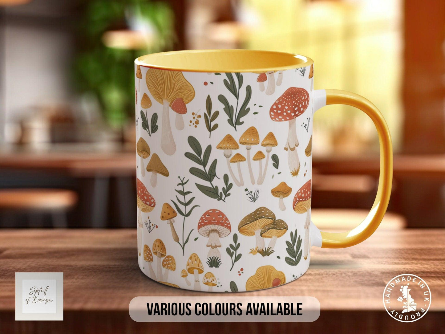 Mushroom Garden Pattern Full Wrap Coloured Art Mug - Design 8
