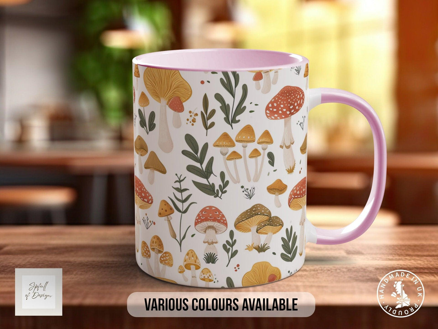 Mushroom Garden Pattern Full Wrap Coloured Art Mug - Design 8