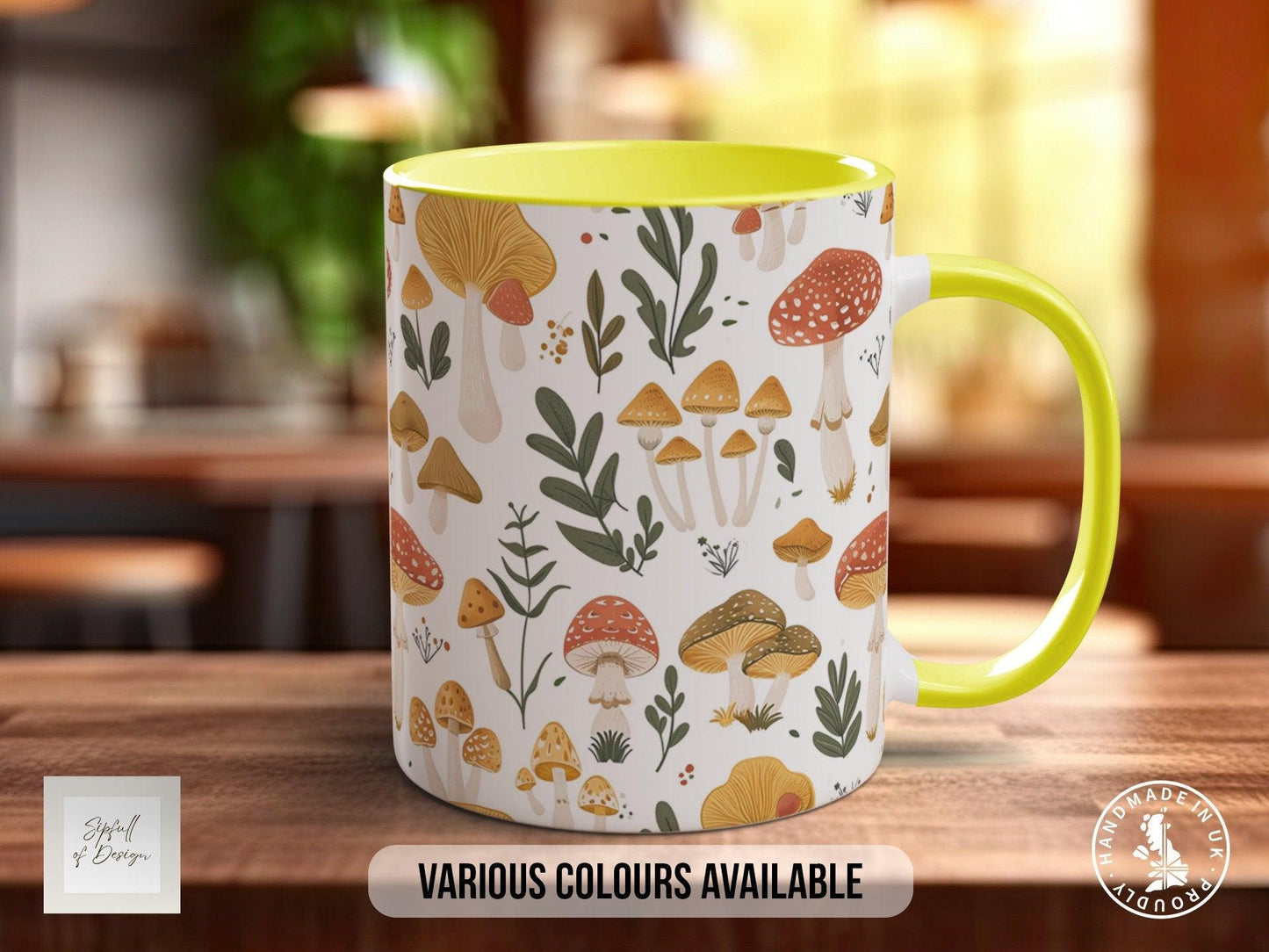 Mushroom Garden Pattern Full Wrap Coloured Art Mug - Design 8