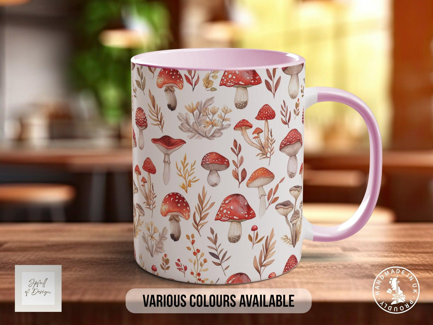 Mushroom Garden Pattern Full Wrap Coloured Art Mug - Design 10