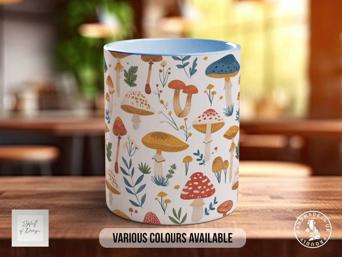 Mushroom Garden Pattern Full Wrap Coloured Art Mug - Design 11