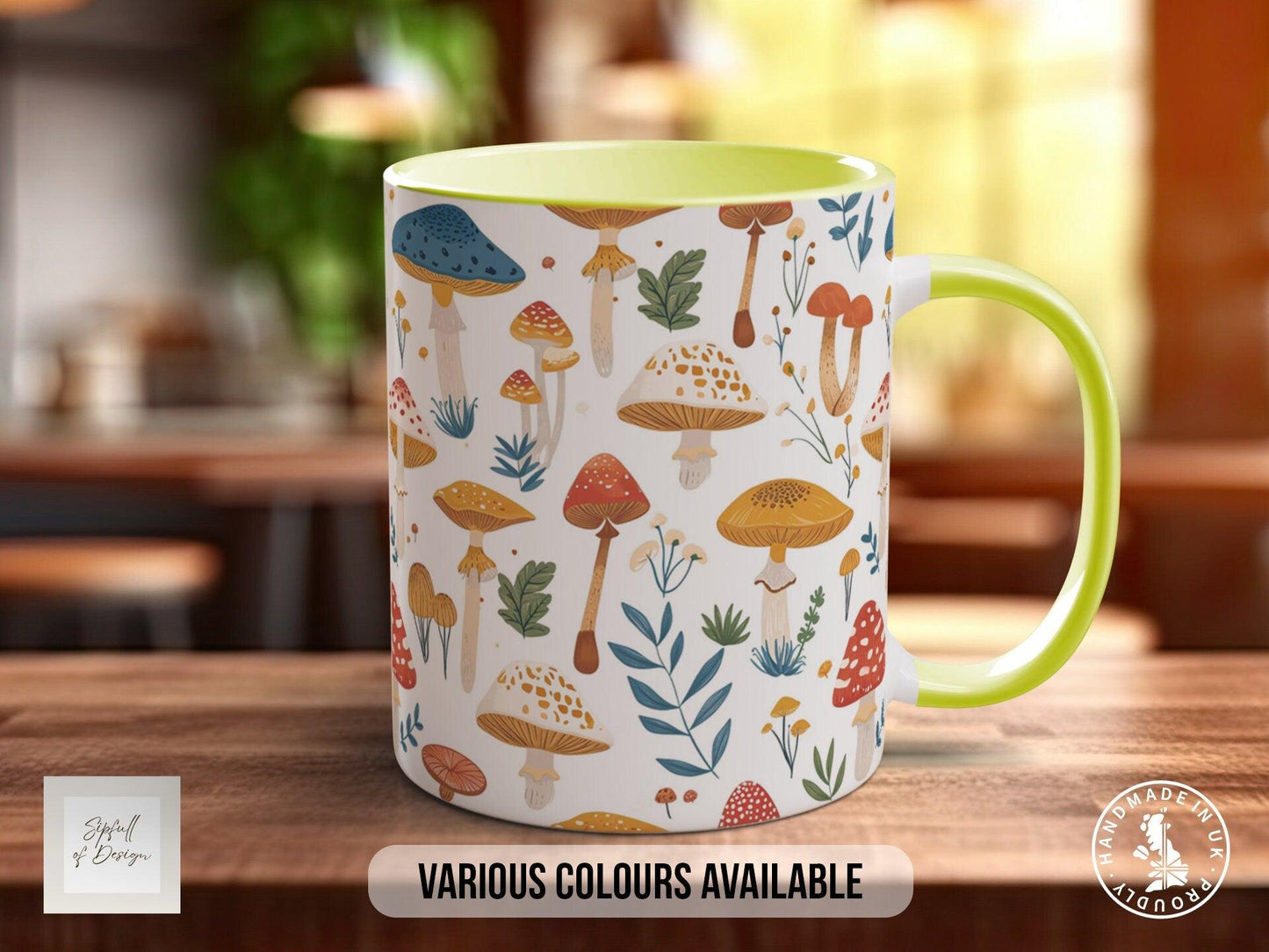 Mushroom Garden Pattern Full Wrap Coloured Art Mug - Design 11