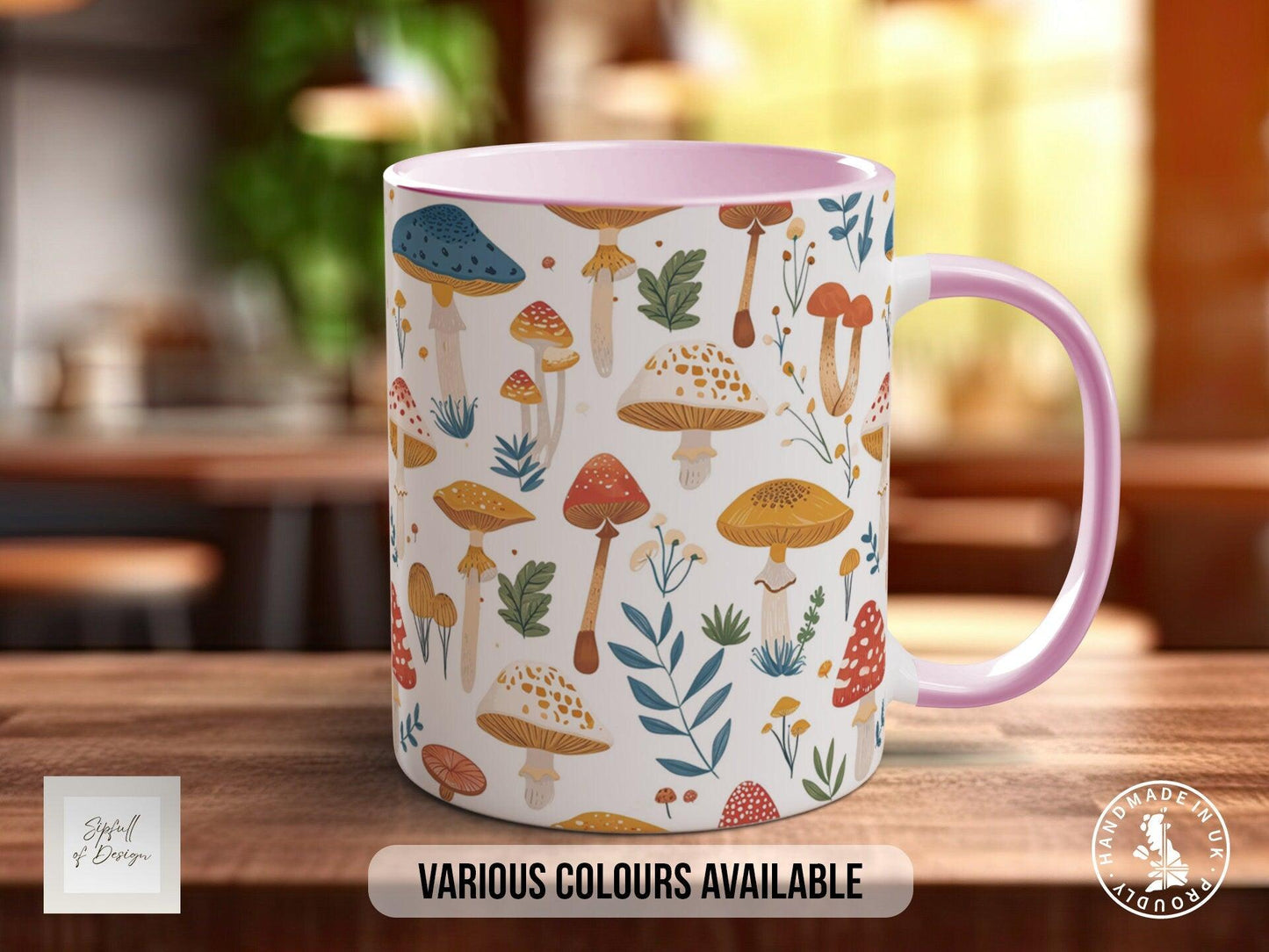 Mushroom Garden Pattern Full Wrap Coloured Art Mug - Design 11