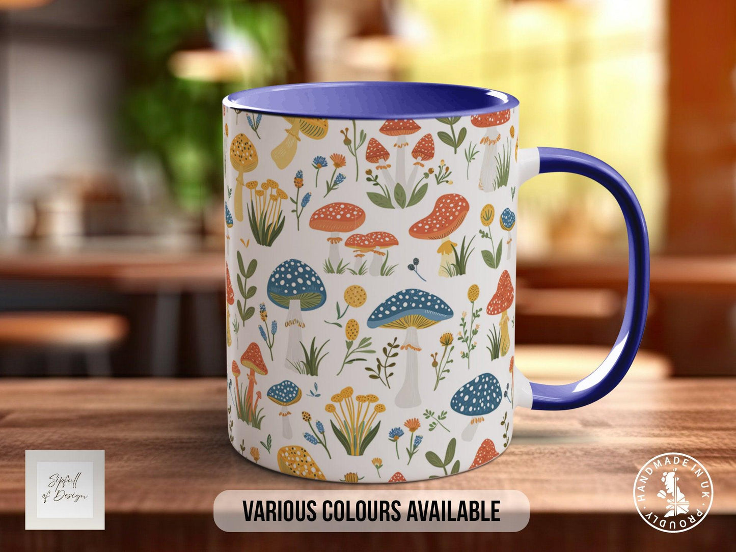 Mushroom Garden Pattern Full Wrap Coloured Art Mug - Design 12