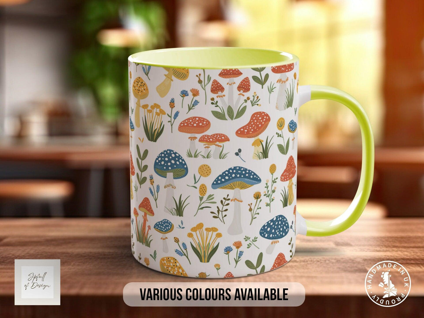 Mushroom Garden Pattern Full Wrap Coloured Art Mug - Design 12