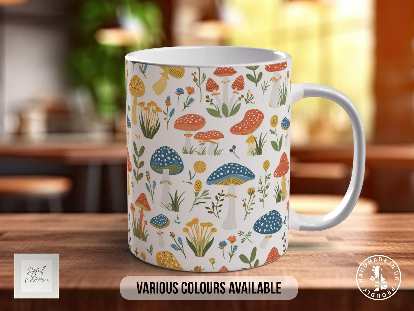 Mushroom Garden Pattern Full Wrap Coloured Art Mug - Design 12