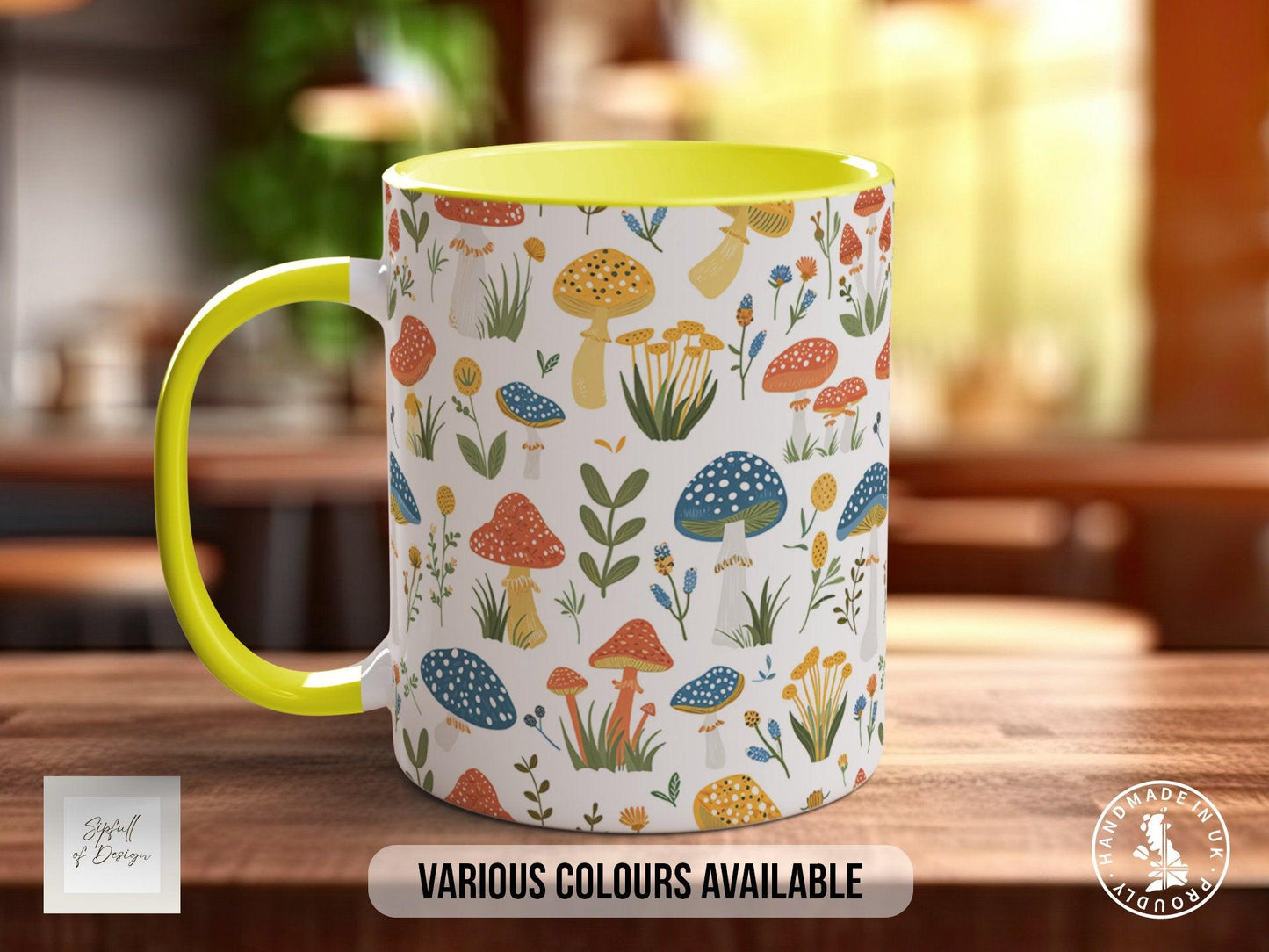 Mushroom Garden Pattern Full Wrap Coloured Art Mug - Design 12