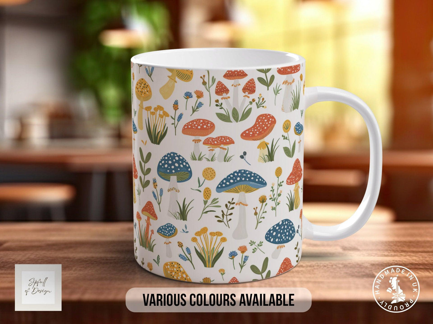 Mushroom Garden Pattern Full Wrap Coloured Art Mug - Design 12
