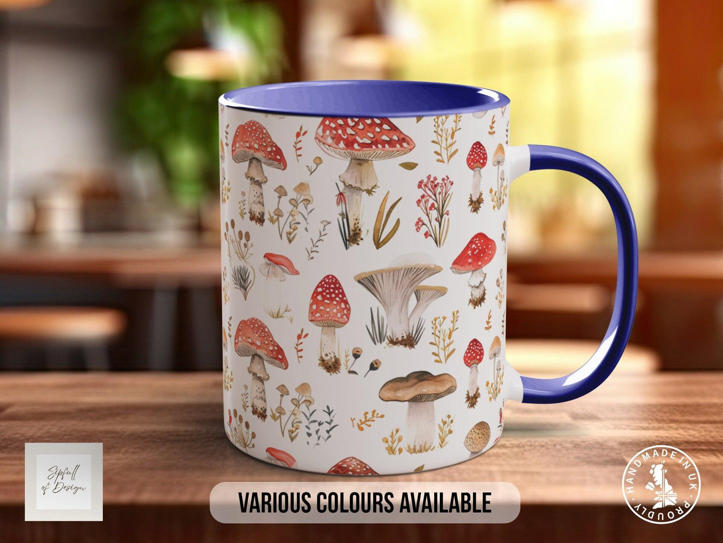 Mushroom Garden Pattern Full Wrap Coloured Art Mug - Design 13