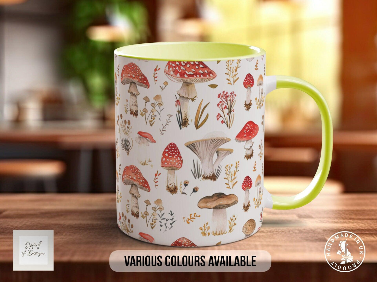 Mushroom Garden Pattern Full Wrap Coloured Art Mug - Design 13