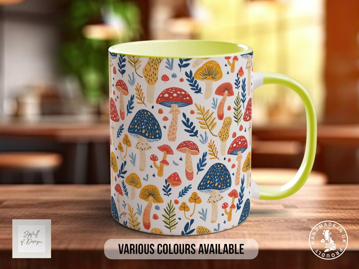 Mushroom Garden Pattern Full Wrap Coloured Art Mug - Design 14