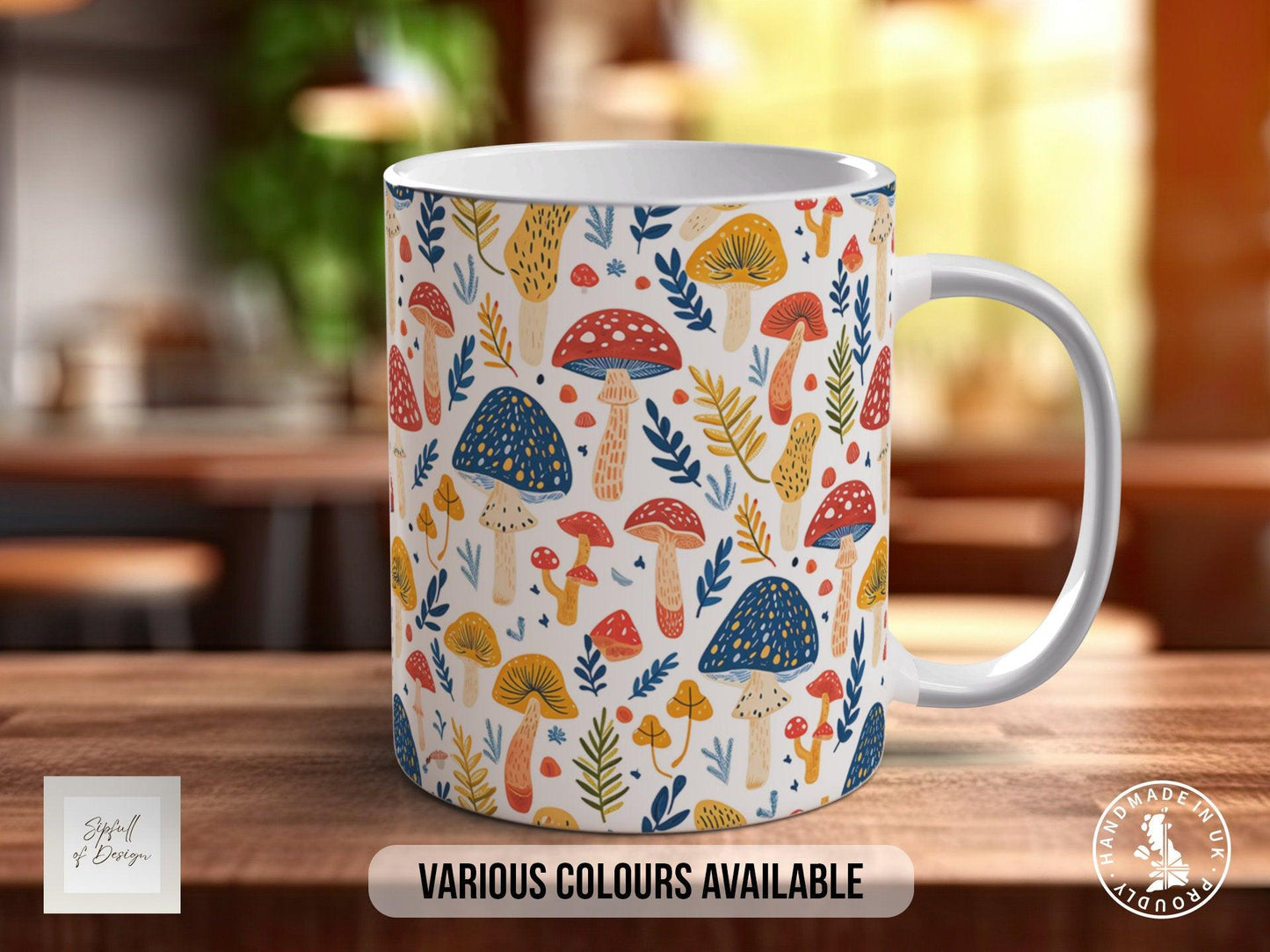 Mushroom Garden Pattern Full Wrap Coloured Art Mug - Design 14