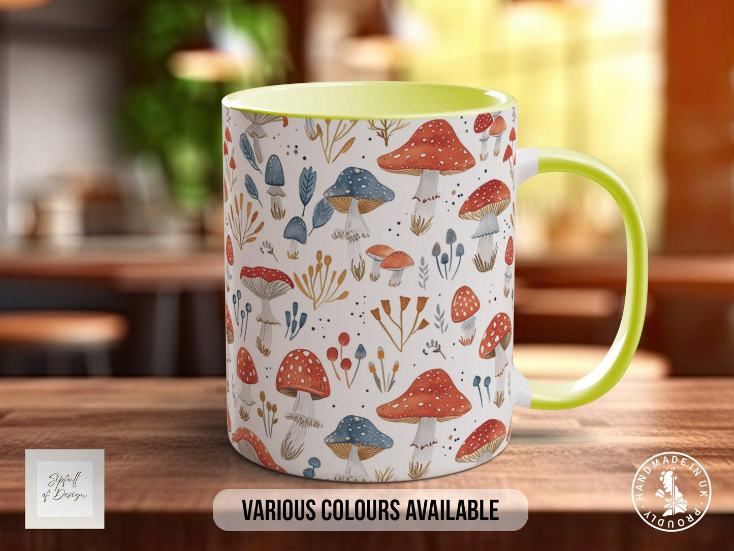 Mushroom Garden Pattern Full Wrap Coloured Art Mug - Design 15