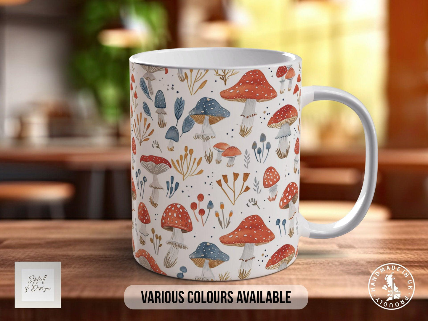 Mushroom Garden Pattern Full Wrap Coloured Art Mug - Design 15