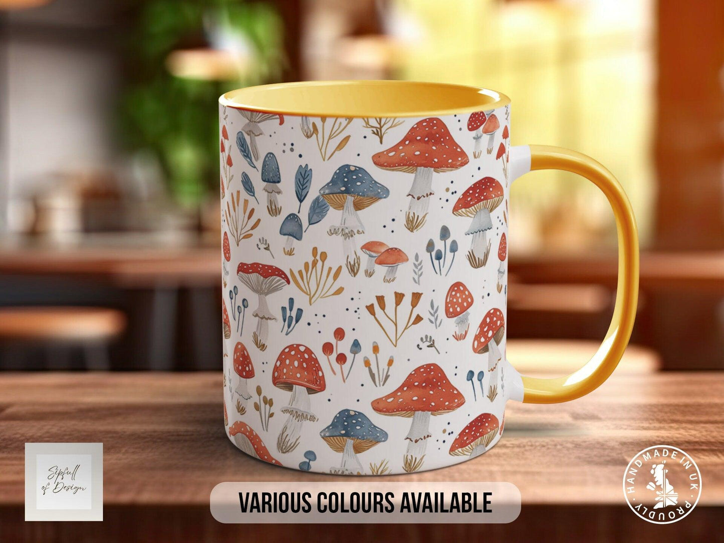Mushroom Garden Pattern Full Wrap Coloured Art Mug - Design 15