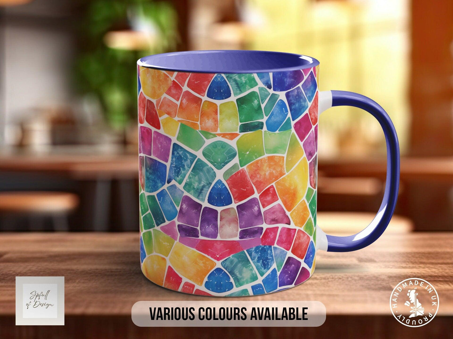 Watercolour Rainbow Stained Glass Pattern Full Wrap Coloured Art Mug - Design 1