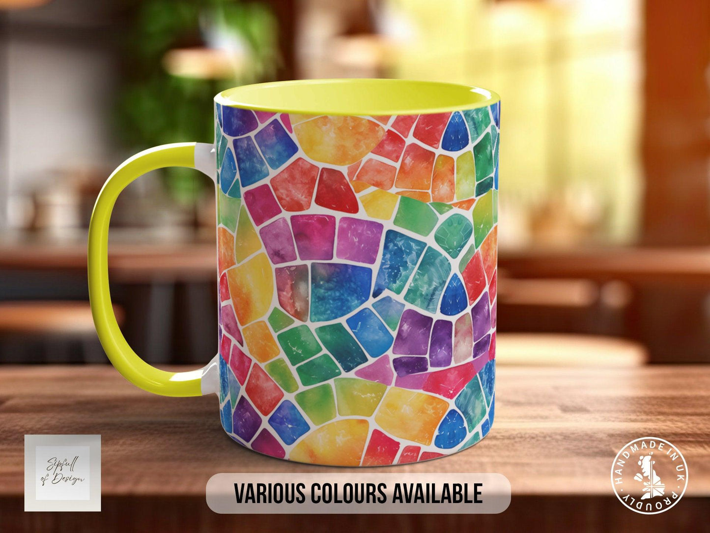 Watercolour Rainbow Stained Glass Pattern Full Wrap Coloured Art Mug - Design 1