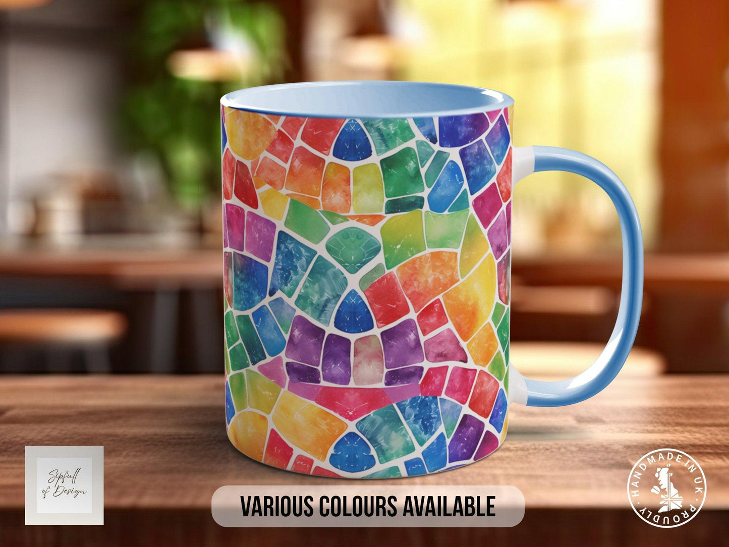 Watercolour Rainbow Stained Glass Pattern Full Wrap Coloured Art Mug - Design 1