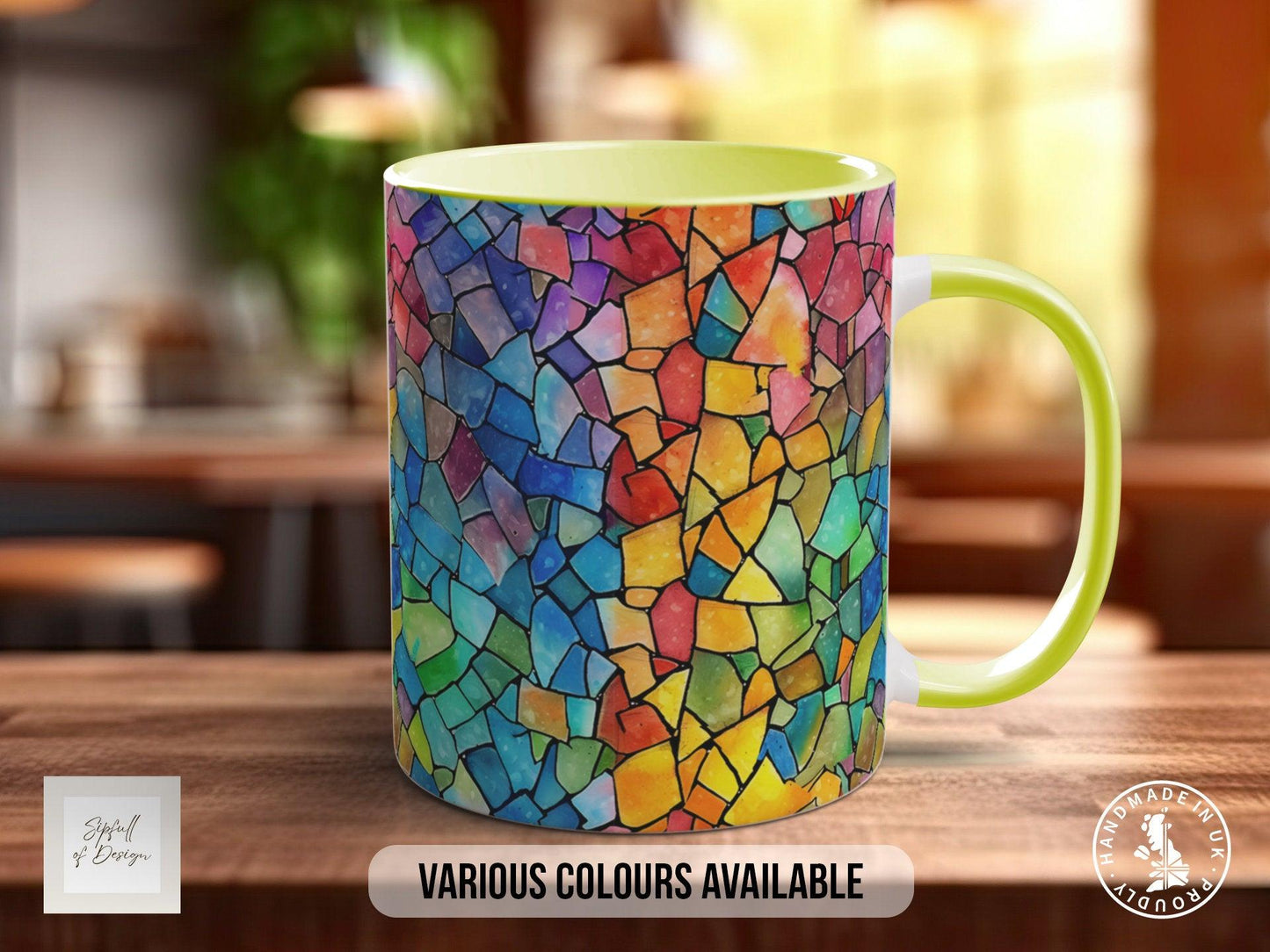 Watercolour Rainbow Stained Glass Pattern Full Wrap Coloured Art Mug - Design 2