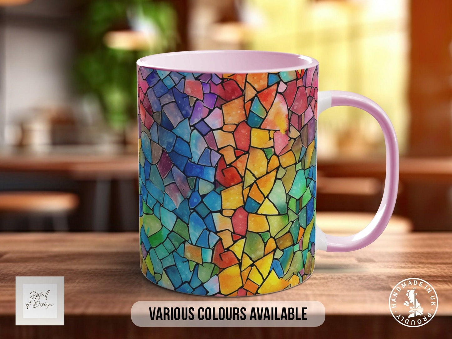 Watercolour Rainbow Stained Glass Pattern Full Wrap Coloured Art Mug - Design 2